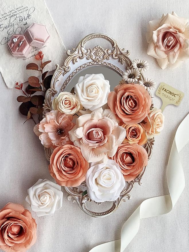 FACINOC Roses Artificial Flowers Dusty Nude Fake Flower - Image 4