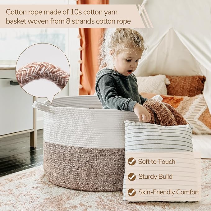 INDRESSME XXXLarge Woven Rope Blanket Basket Living Room Brown, 90L | 21.7" x - Image 4