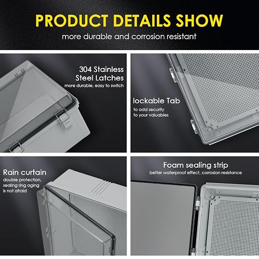 IP67 ABS Outdoor Electrical Box Waterproof 20.1''×16.1''×7.9'' | Weatherproof - Image 4