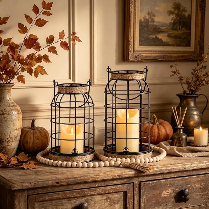 Rustic Farmhouse Candle Lantern, patio and tabletop decor - Image 3