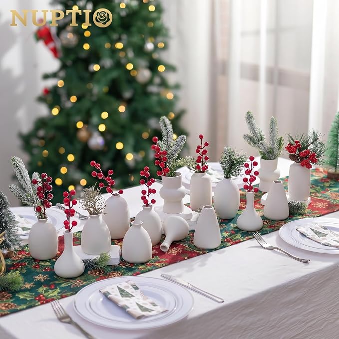 NUPTIO Small White Ceramic Vase: 15 Pcs Assorted Vases | Bud Vase Centerpiece - Image 8
