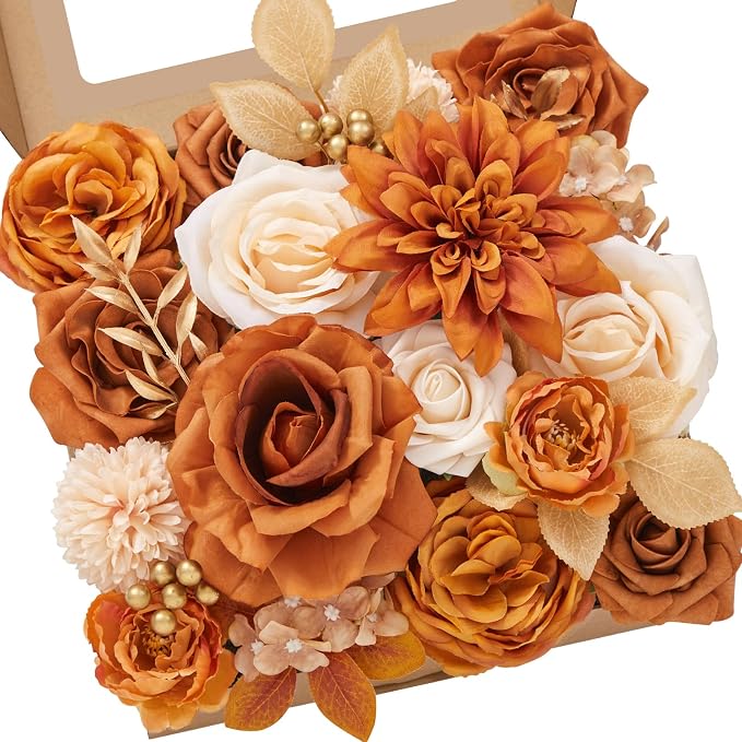 Alecono Orange Artificial Flowers, Silk Fake Fall Floral Set | by AleconoBetterYourLife