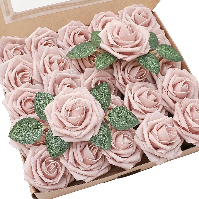 Artificial Flowers 25pcs Real Looking Shabby Blush Foam Fake Roses by Floroom