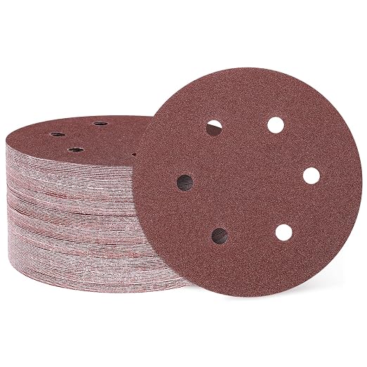 HARFINGTON 100 Pcs 6 Inch Sanding Discs 60 Grit Red Aluminum Oxide 6 Hole | by HARFINGTON