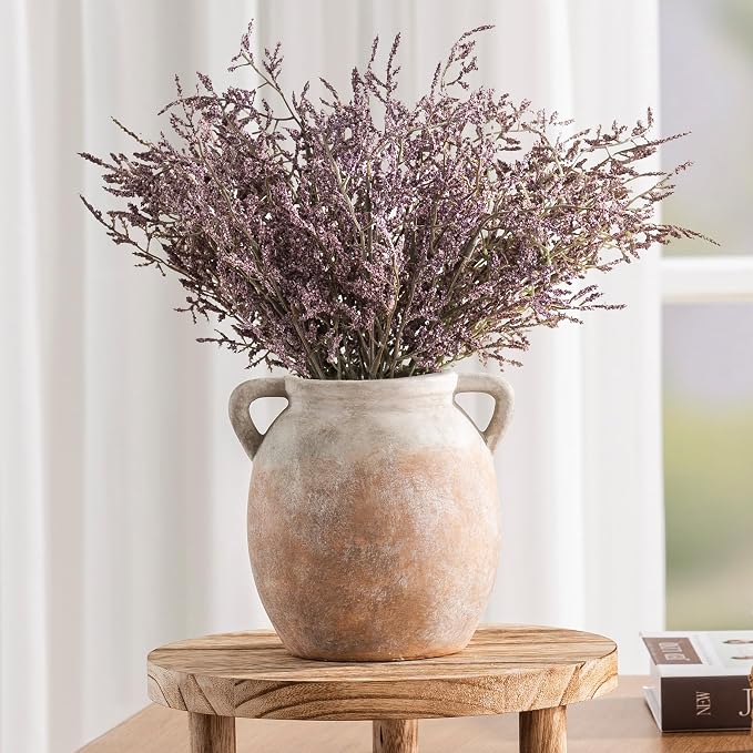 Dobbyby Ceramic Flower Small Vase 6 inch Farmhouse Rustic Vase Decorative - Image 9