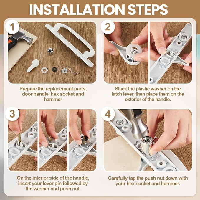 Zonon 2 Sliding Door Latch Lever Spindle White Steel Pin Set - Image 5