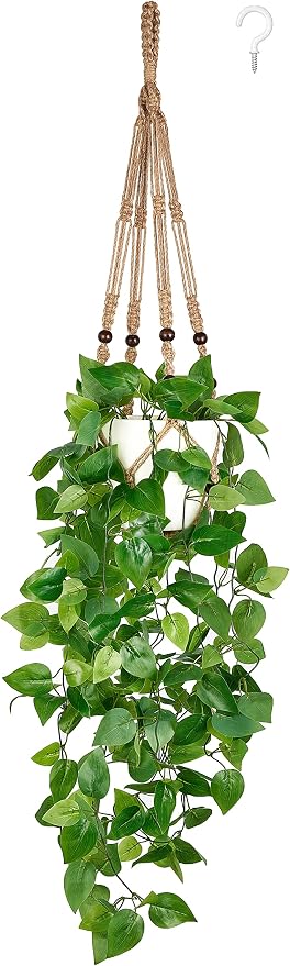 Mkono Fake Hanging Plant, Macrame Hanger by Mkono