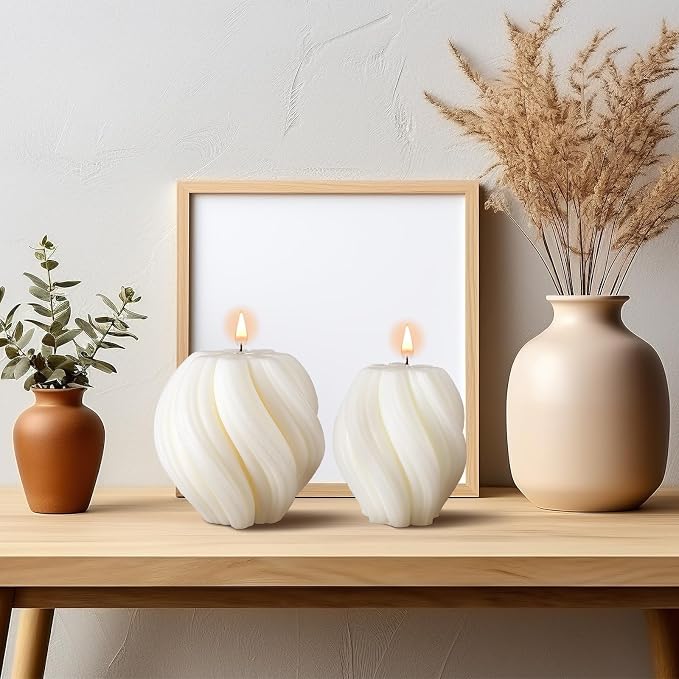 MTLEE 2 Pcs Spiral Swirl Candle Large Aesthetic Pillar Scented Soy Wax Twirl - Image 6