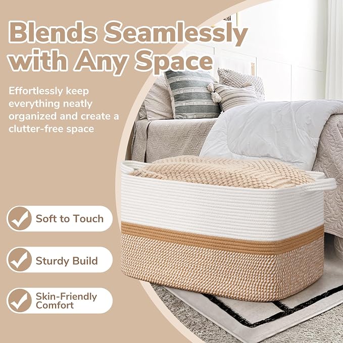 Goodpick Large Woven Rope Blanket Basket, Living Room, Bedroom & Nursery - Image 5