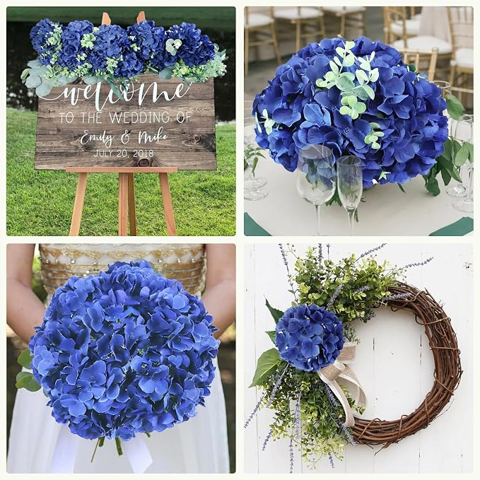 AVIVIHO 65pcs Fake Flowers Navy Blue Hydrangea Artificial Flowers Bulk Silk - Image 3