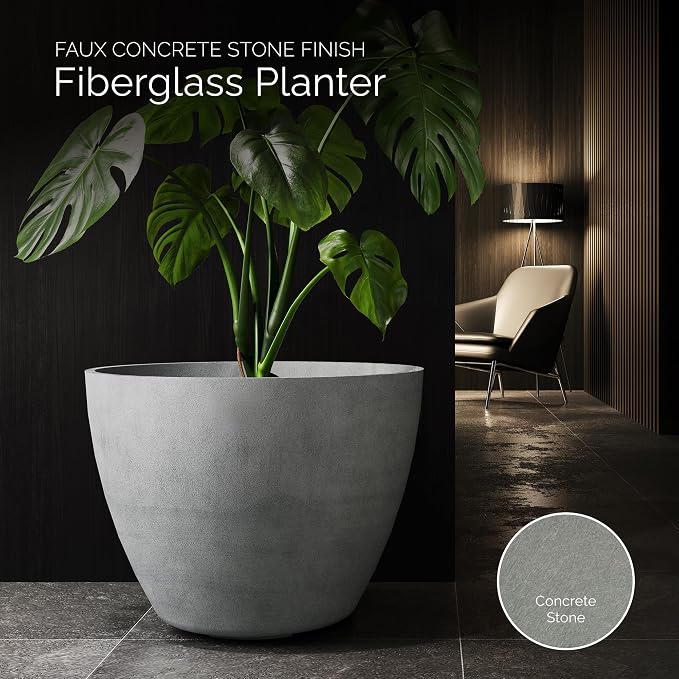 Lupo Tapered Indoor/Outdoor Planter, 20x15in Concrete Stone - Image 3