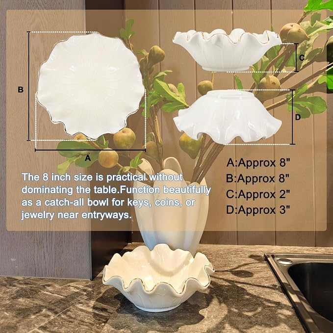 8 Inch Small Lotus Ceramic Decorative Bowl, about15 oz Capacity, Modern Ruffle - Image 7