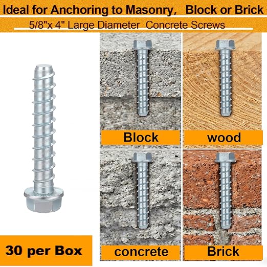 Hicarer 30 Pack 5/8 x 4 Inch Concrete Screws Galvanized - Image 4