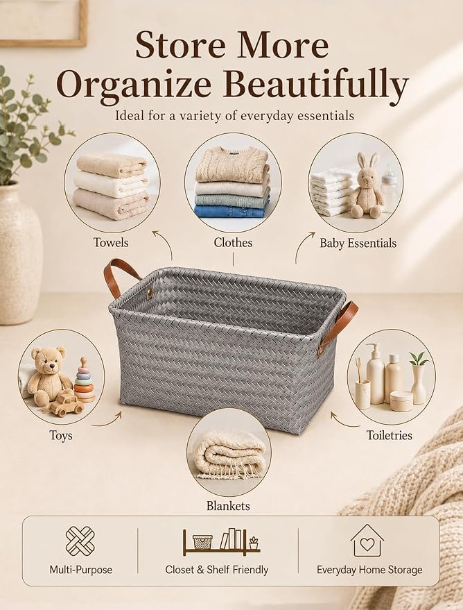 Wicker Storage Baskets, 4 Pack Woven Baskets - Image 4
