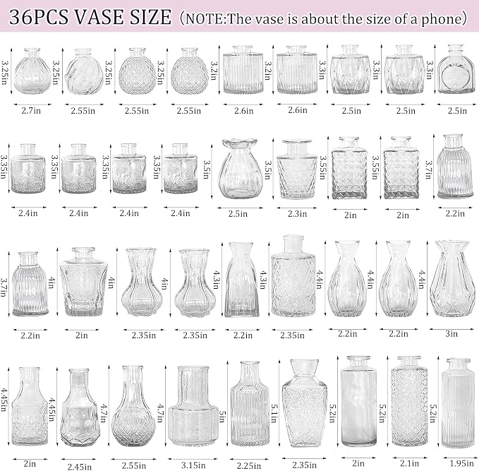 36Pcs Bud Vases Set Small Vintage Glass Bottles Clear Bud Vases in Bulk - Image 2