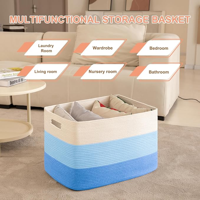 OIAHOMY 108L Extra Large Blanket Basket Dog Toy Basket Gradient Light Blue | - Image 4