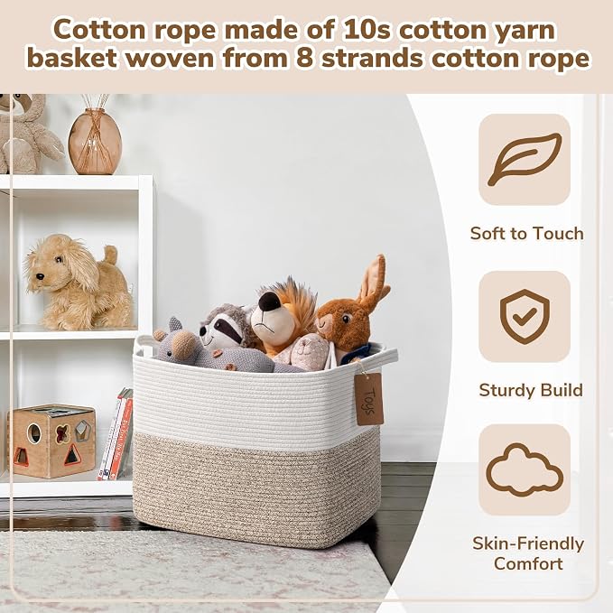 Goodpick 50L Large Woven Rope Storage Basket, Light Brown | 18" × 14" × 12" - Image 5