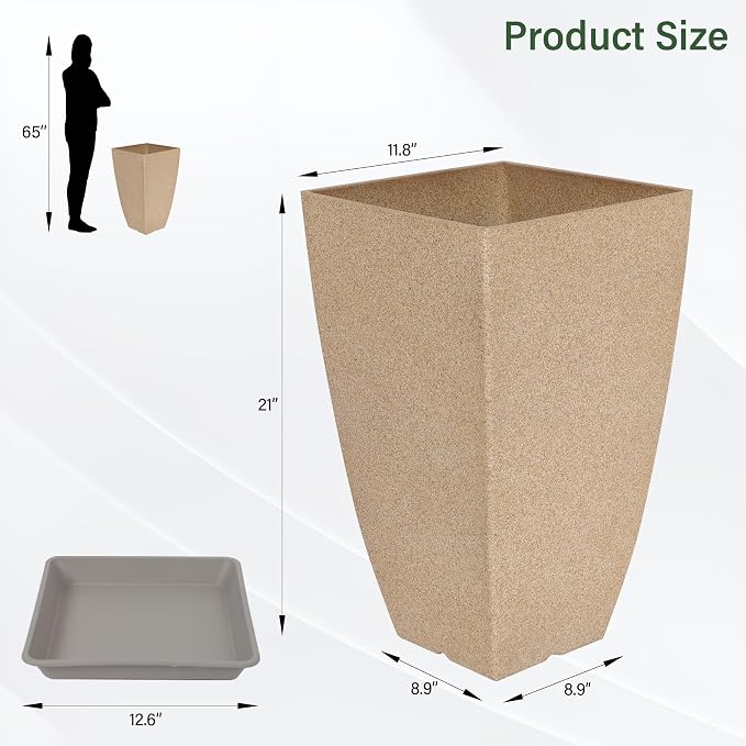 Neoaider Set of 2 Tall Planter, 21 inch Large Plastic Planter, Marble | - Image 3