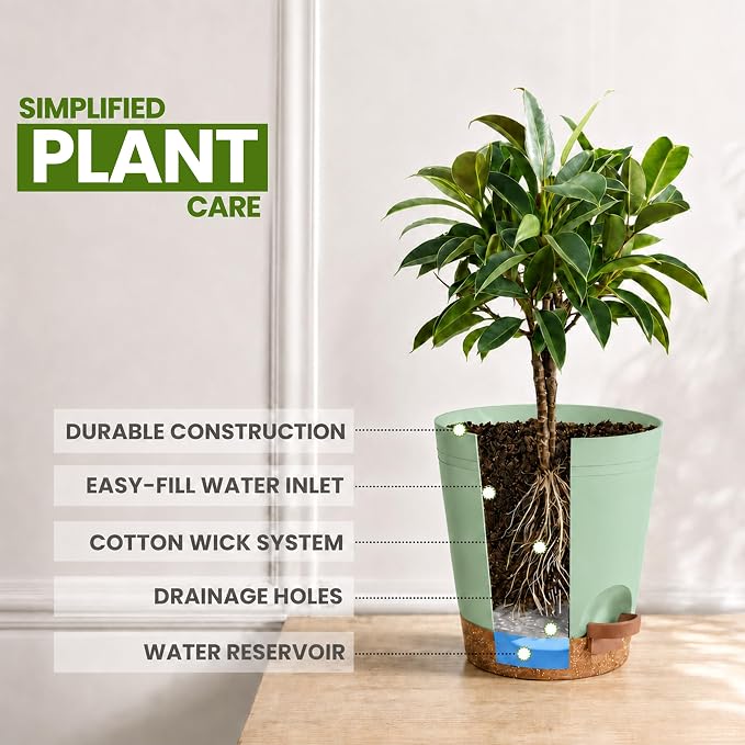 Utopia Home Self Watering Pots for Indoor Plants 6.8"/6.4"/5.9"/5.5"/4.9" Set - Image 4