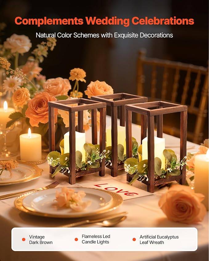 VEVOR 12 Set/36 Pcs Wooden Wedding Lantern Centerpiece, Includes 12 Wooden - Image 2