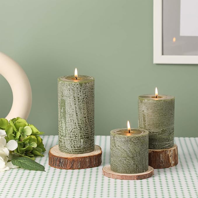 3x4 Inch Moss Green Pillar Candles Set of 3 - Image 3