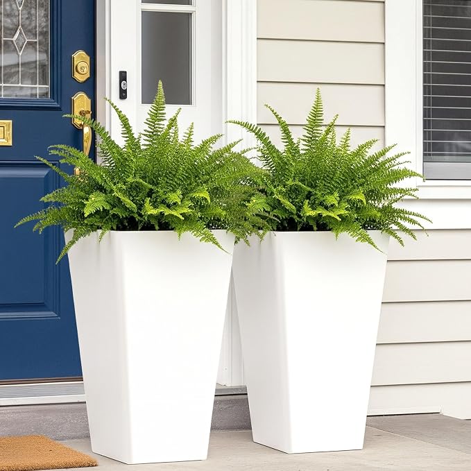 Worth Garden 20" Tall Planters Set of 2 – Large White Tapered Plastic Flower by WORTH