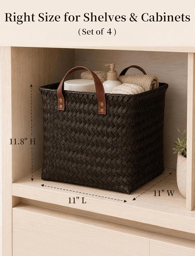 Wicker Storage Baskets, 4 Pack Woven Baskets - Image 2