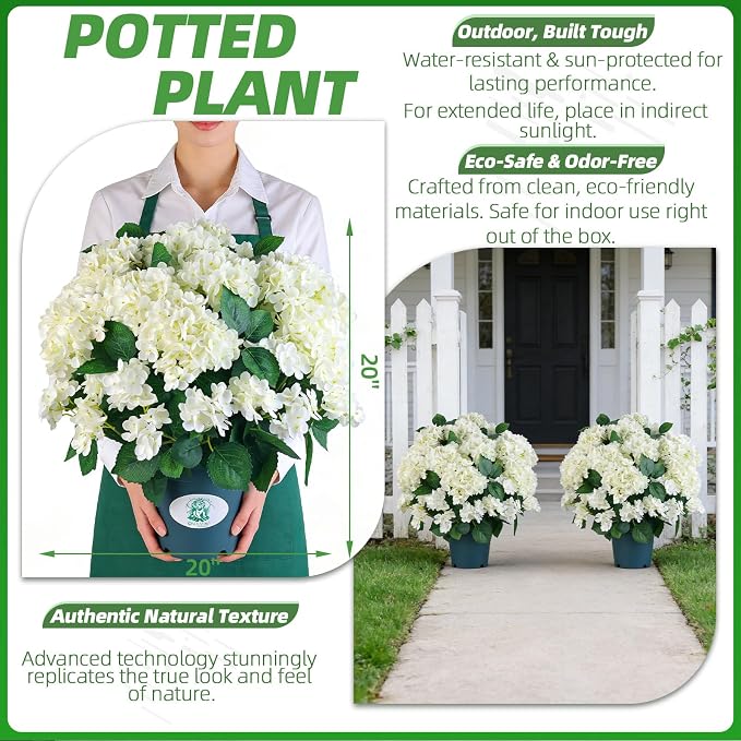 Artificial Hydrangea Bush – 20 Inch Potted Faux Hydrangea Plant, UV Resistant - Image 2