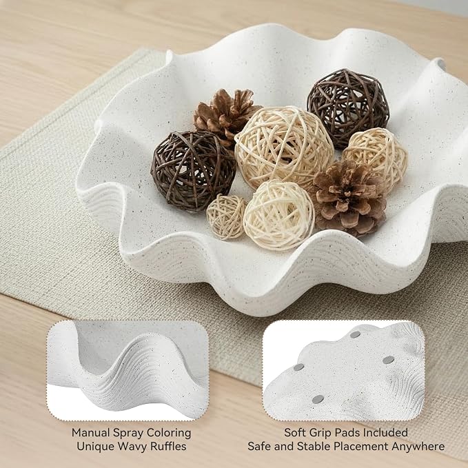 Scalloped Decorative Bowl Home Decor, 12.6" Shell Ruffle Fruit Bowl | Modern - Image 6