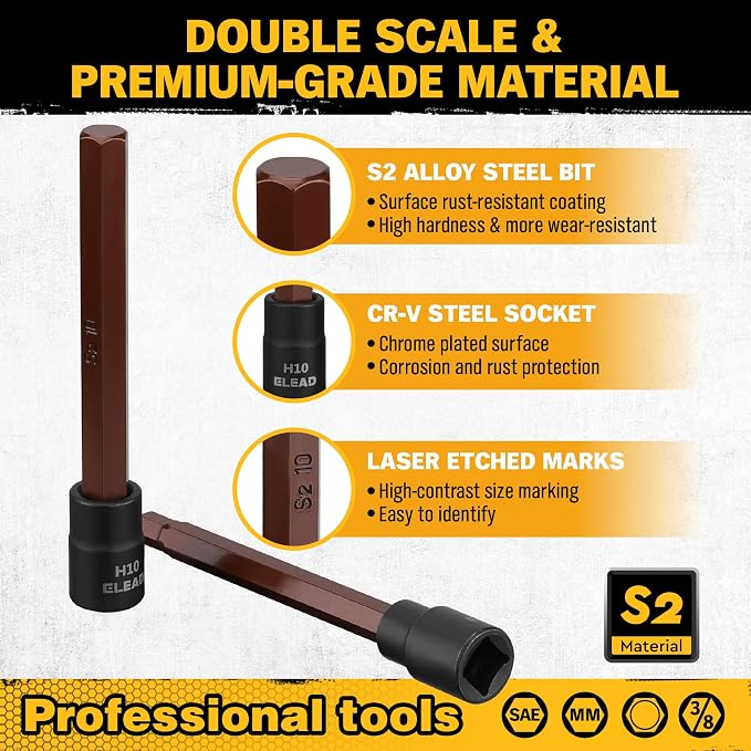 Extra-Long Allen Hex Bit Socket Set: 20-Piece 3/8 Inch Drive, 110mm S2 Steel - Image 4