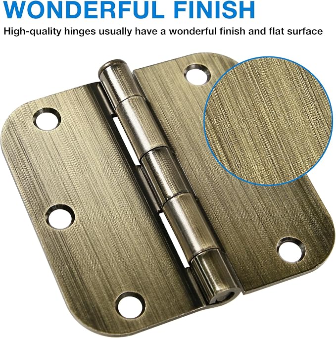 TDCHINGES Rounded Door Hinges 3.5" X 3 1/2 Inch Antique Brass 5/8" 30 Pack - Image 2