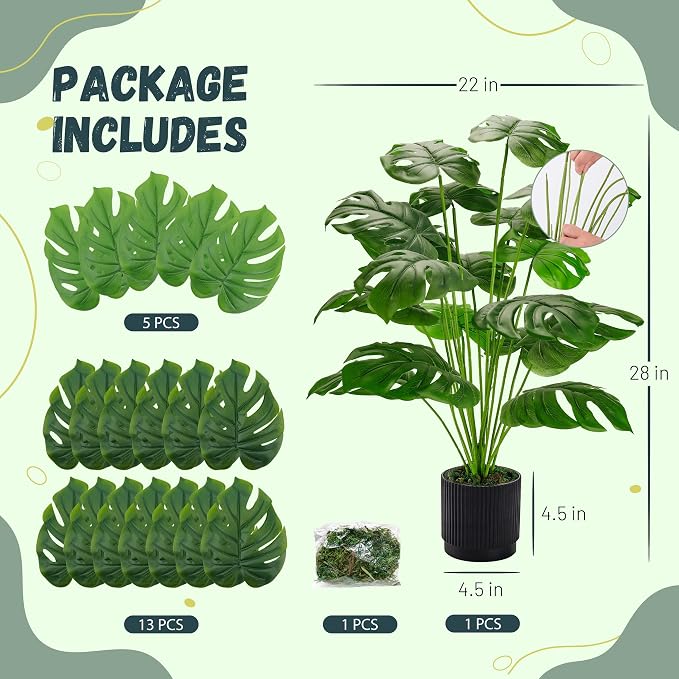 Der Rose 28" Fake Plants, Monstera Floor Plant, reception area and hallway decor - Image 3