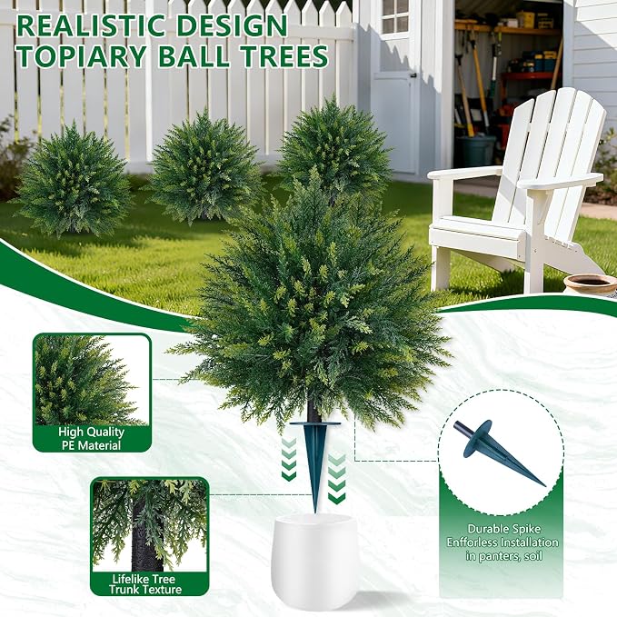 Artificial 4 Pack Cedar Topiary Trees - Image 2