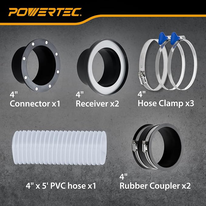POWERTEC 70535 4" Magnetic Dust Collection Fittings and Hose Kit - Image 5