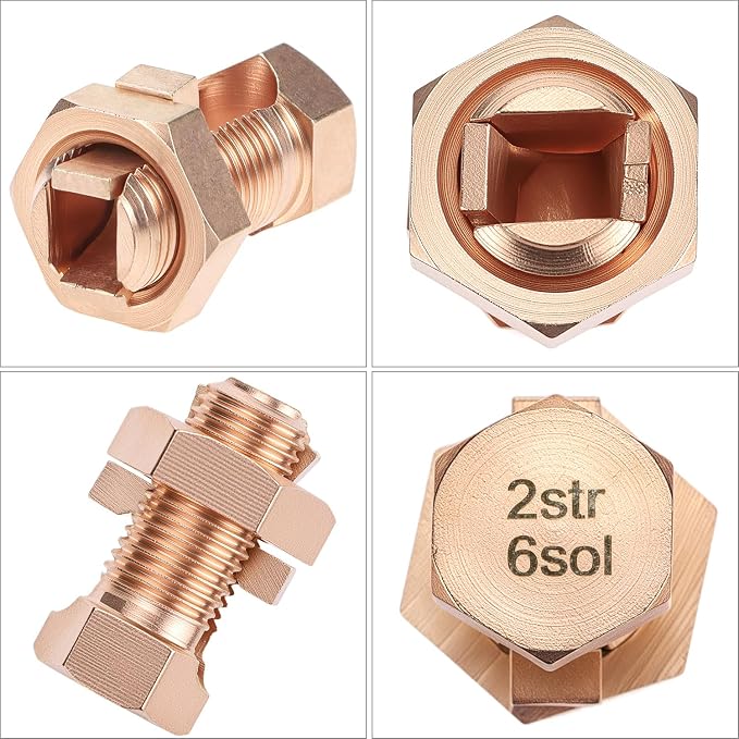 QWORK Split Bolt Connectors, 10 Pack 2-6 AWG Solid Copper Grounding Clamps - Image 3