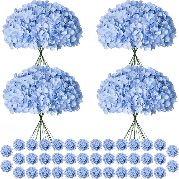 120Pcs Blue Hydrangea Artificial Flowers Bulk，Realistic Silk Fake Flowers by Cherica