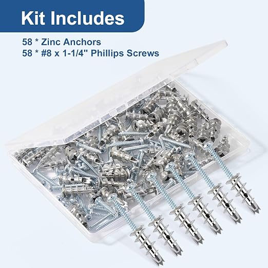 116 Pcs Metal Drywall Anchors Zinc Self-Drilling Screws Kit | Heavy Duty 50 LB - Image 6