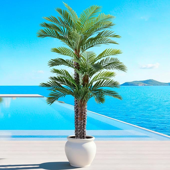 8.5ft Artificial Triple Phoenix Palm Tree | Thick Trunks, Outdoor UV Resistant by FloraFairy-StylishArtificialPlantsandPlanter