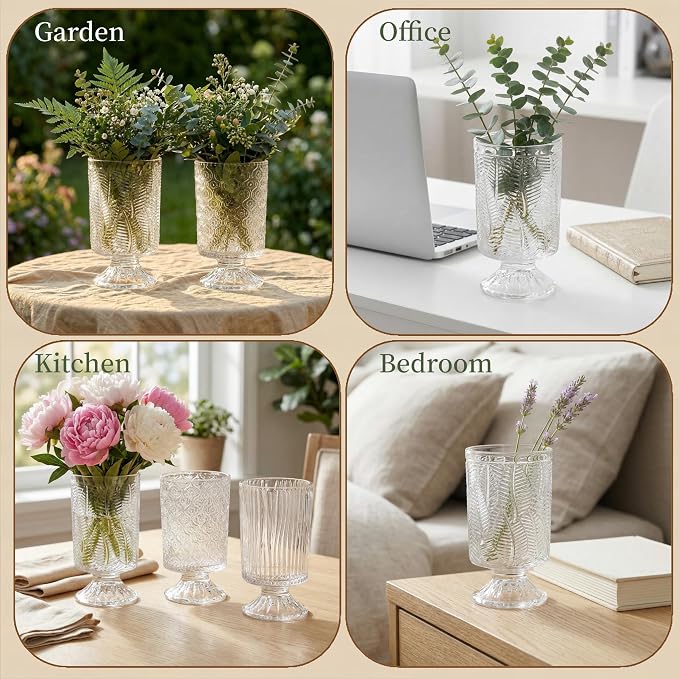 Pumtus 3 Pack Flower Vases for Centerpieces, Vintage Glass Pedestal Vase Set - Image 6
