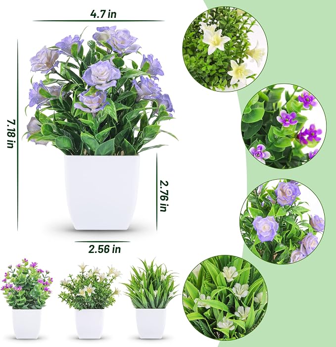 Der Rose 4 Pack Small Fake Plants - Image 2