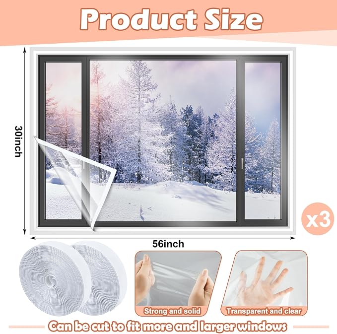 Beveer Window Insulation Kit 30 x 56 Inch, Cuttable Film, Waterproof | Window - Image 2