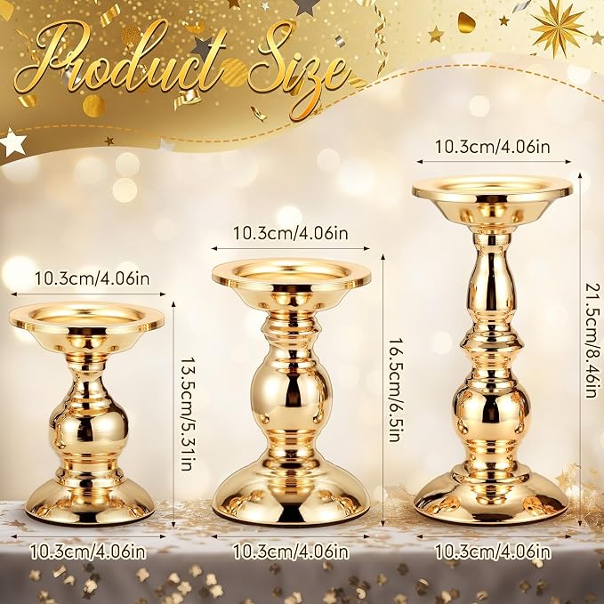 6 Pcs Gold Pillar Candle Holders Metal Candle Holders - Image 2