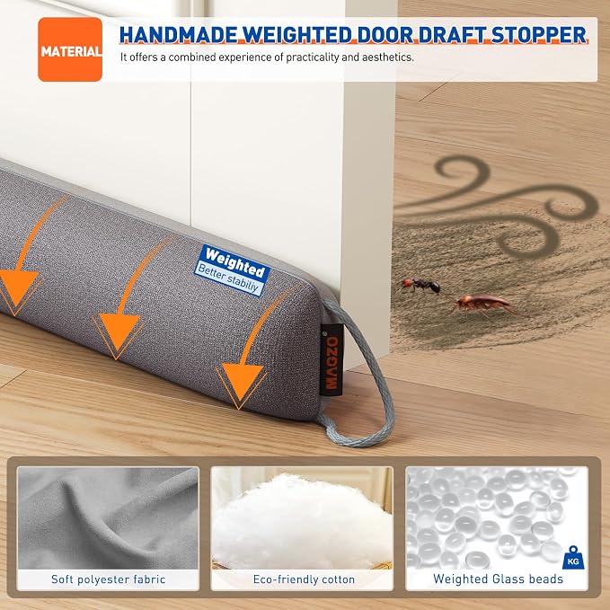 MAGZO Weighted Door Draft Stopper 32 Inches, Under Door Gap Filler Seals 3" Gaps - Image 2