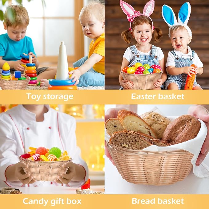 Zopeal 12 Pcs 7'' Woven Bread Baskets Bulk Plastic Round Woven Small Baskets - Image 4