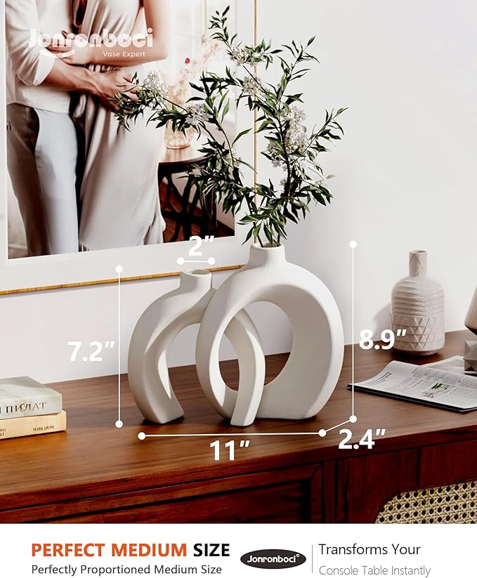 7.2″Hx8.9″H Donut Shape Decorative Vase Set of 2, Modern Minimalism Styles - Image 7