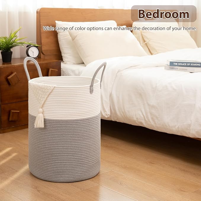 OIAHOMY 80L Nursery Hamper Laundry Basket Laundry Hamper Grey/White | - Image 5