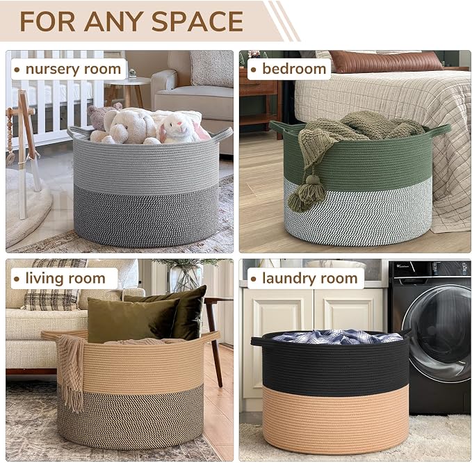 INDRESSME 115L Extra Large Woven Wicker Blanket Basket Living Room | Wicker - Image 4