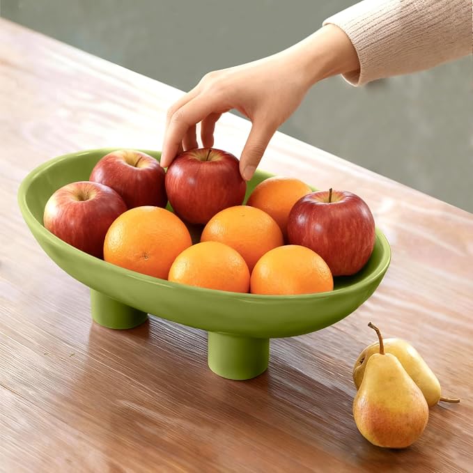 Three-Leg Ceramic Fruit Bowl, 12 Inch Oval Serving Dish - Image 2