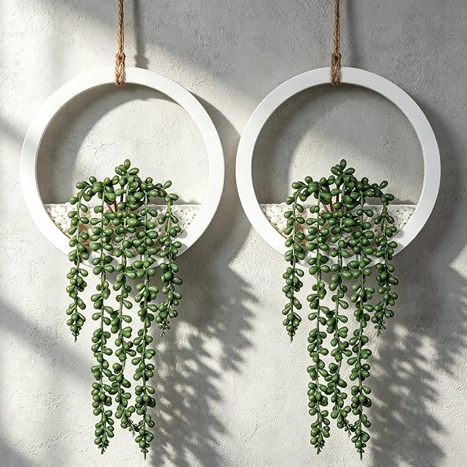 Boho Wall Decor, Indoor Hanging Planter Greenery Decor, Faux Succulent Wall by FloweroyalCrafts