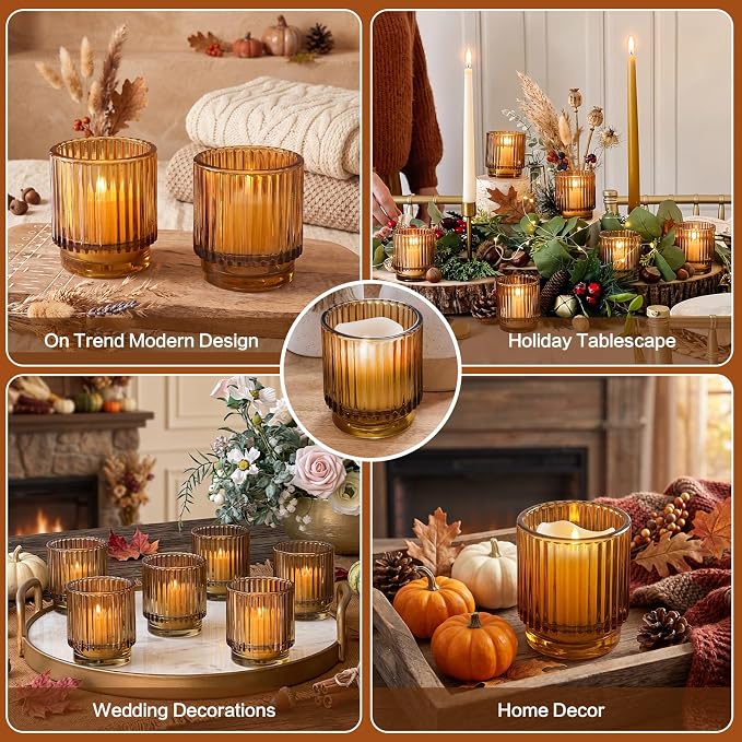 Kate Aspen Vintage Glass Tealight & Amber Votive Candle Holders Rustic Fluted - Image 5